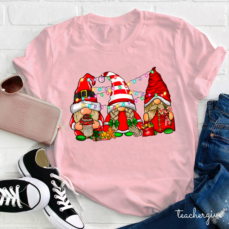 Gnomes Christmas Lights Teacher T-Shirt