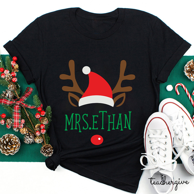 Personalized Christmas Reindeer Teacher T-Shirt