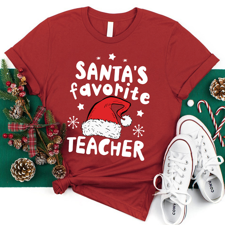 Santa's Favorite Teacher Christmas Teacher T-Shirt