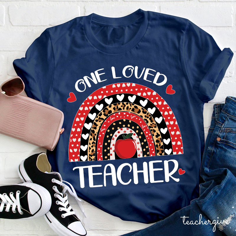 One Loved Teacher Leopard Rainbow T-Shirt