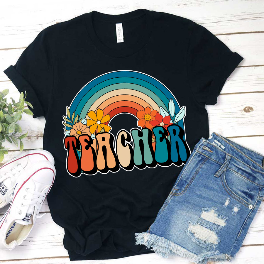  Lovely Flower Rainbow Teacher T-Shirt
