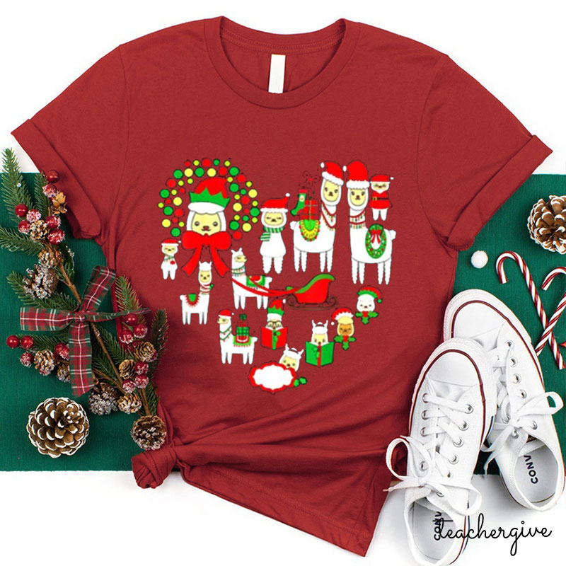 Christmas Cute Alpaca Teacher T-Shirt