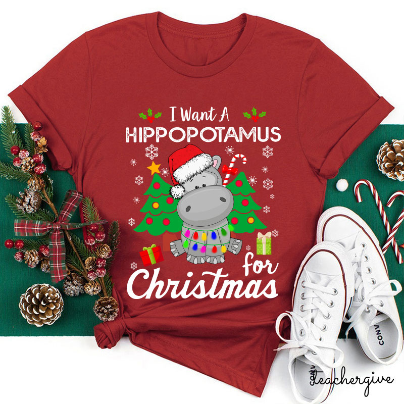 I Want A Hippopotamus For Christmas Teacher T-Shirt