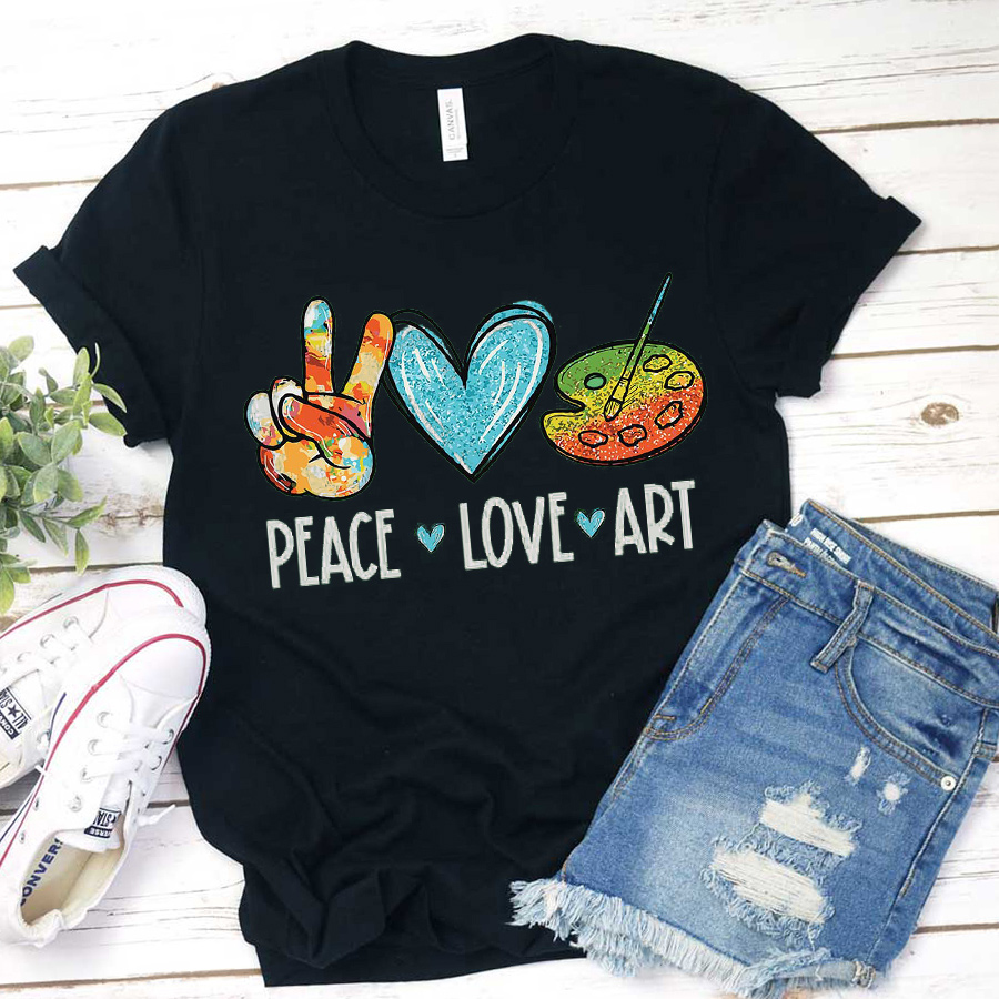 Peace Love Art Painting Palette Teacher T-Shirt