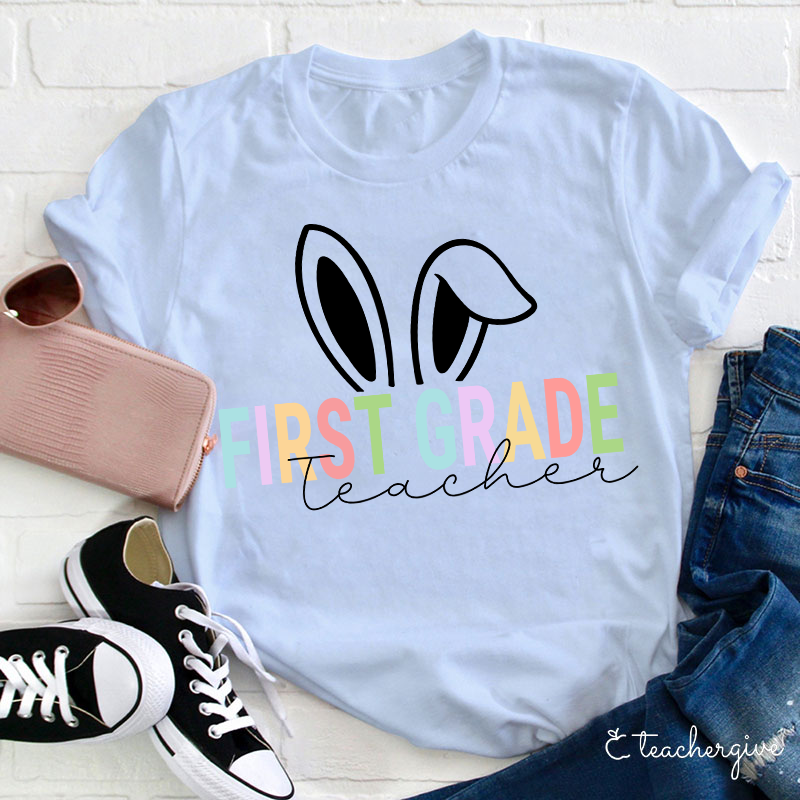Personalized Grade Bunny Ears Teacher T-Shirt