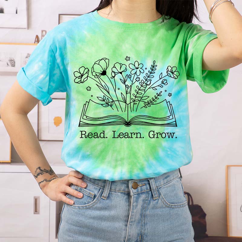 Read Learn Grow Teacher Tie-dye T-Shirt