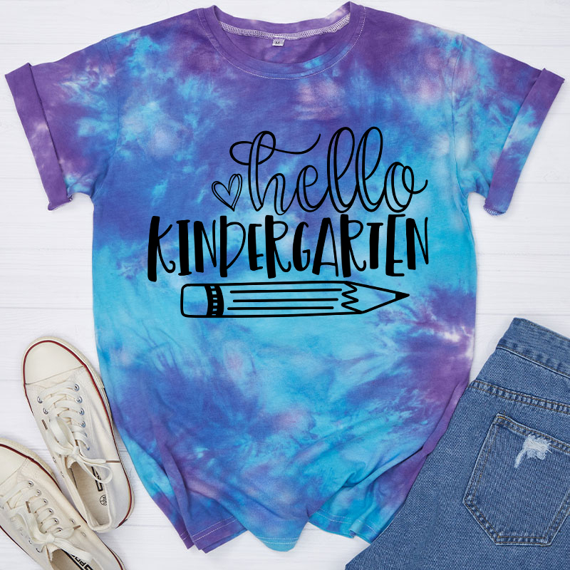 Personalized Hello Kindergarten Teacher Tie-dye T-Shirt