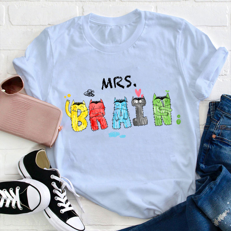 Personalized Name Lively Cute Colorful Monsters Teacher T-Shirt