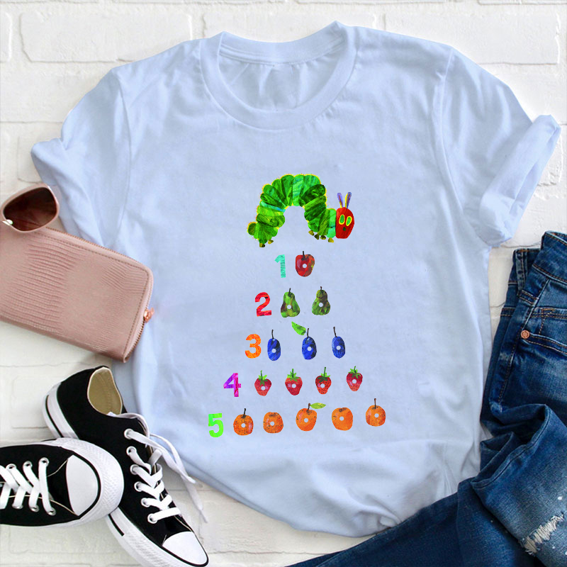 Caterpillar Numbers And Fruits Teacher T-Shirt