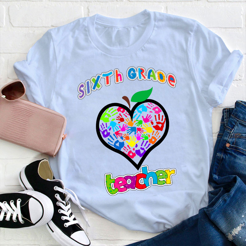 Personalized Colorful Little Hands Form A Love Heart Teacher T-Shirt