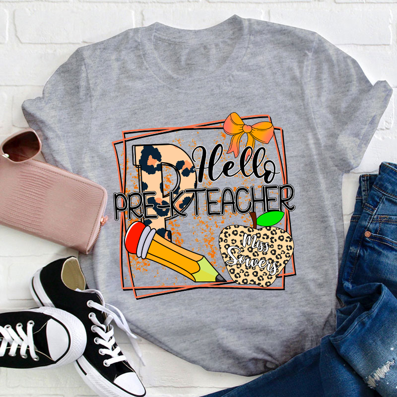 Personalized Name And Grade Hello Teacher T-Shirt