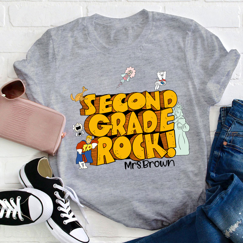 Personalized Name And Grade Rock Teacher T-Shirt