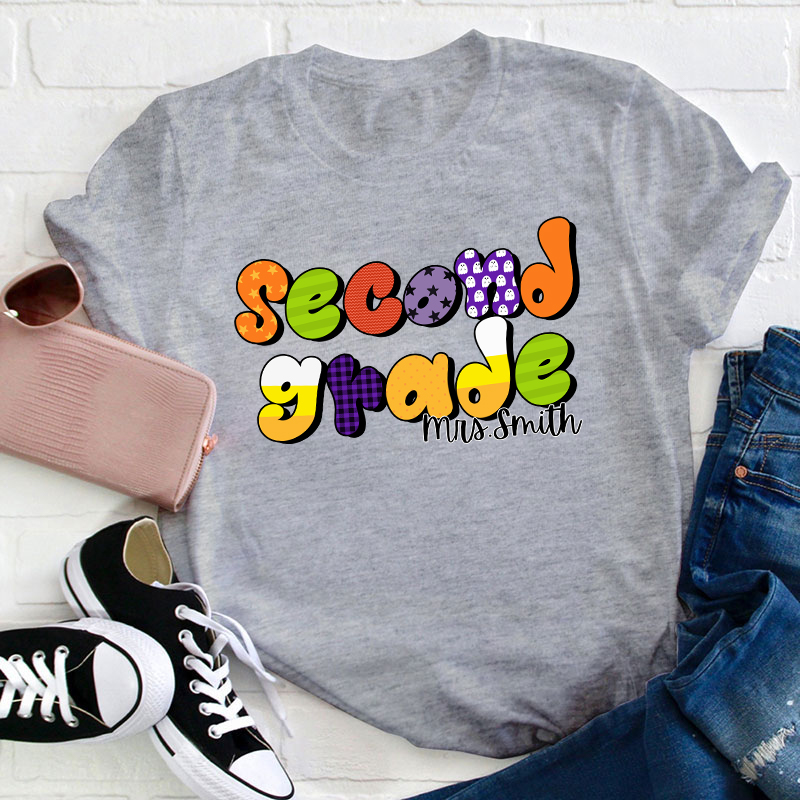 Personalized Name And Grade Happy Halloween Teacher T-Shirt
