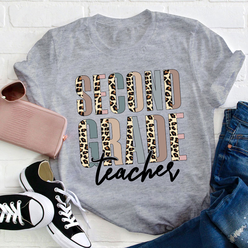Personalized Grade Color Leopard Print Teacher T-Shirt