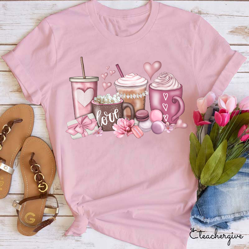 Love Drinks Valentine Teacher T-Shirt