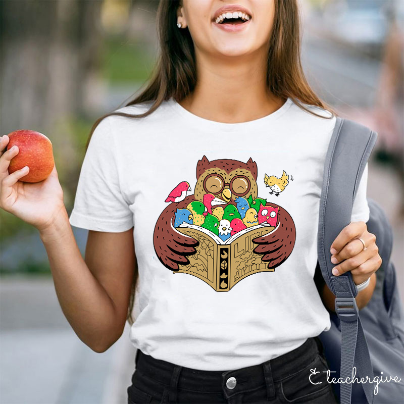Owl Reading Education For All Teacher T-Shirt