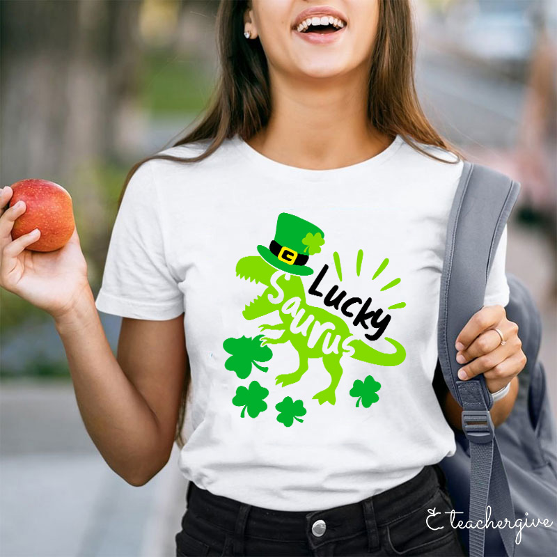 Luck Saurus Eating Clovers Teacher T-Shirt