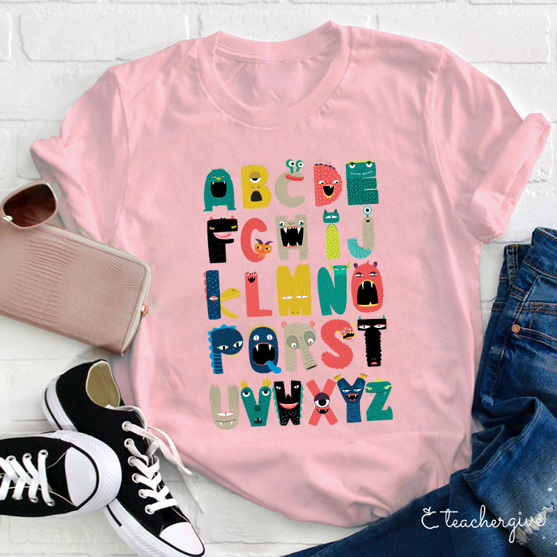 Cartoon Monster Alphabet Teacher T-Shirt