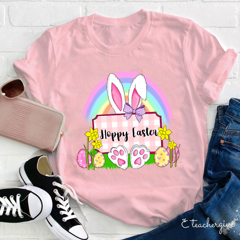 Hoppy Easter Rainbow Teacher T-Shirt