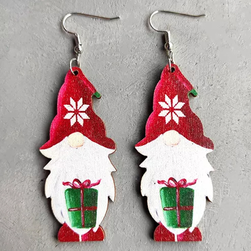 Christmas Gnome Bring You A Present Wooden Earrings