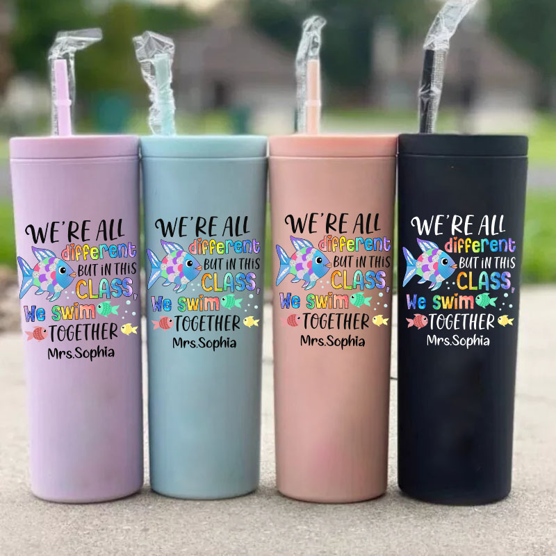 Personalized We're All Different but In This Class We Swim Together Skinny Tumbler