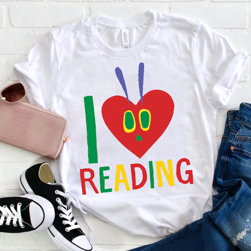I Love Reading Caterpillar Heart  T-Shirt