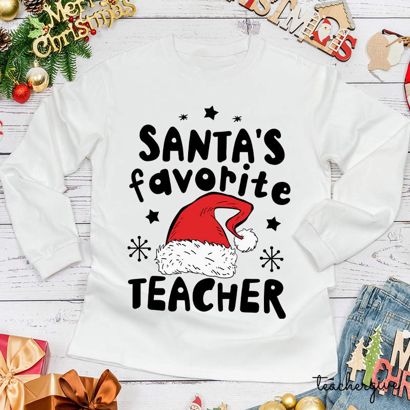 Santa's Favorite Teacher Christmas Teacher Long Sleeve T-Shirt