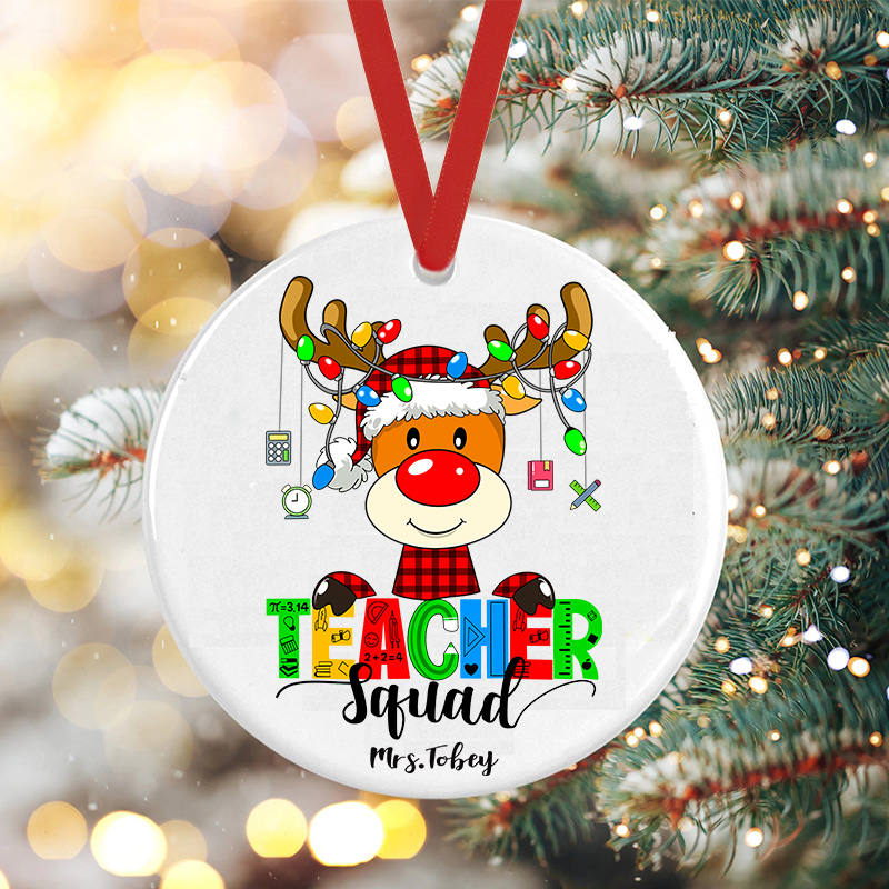 Personalized Join The Teacher Squad Teacher Ceramic Christmas Ornament