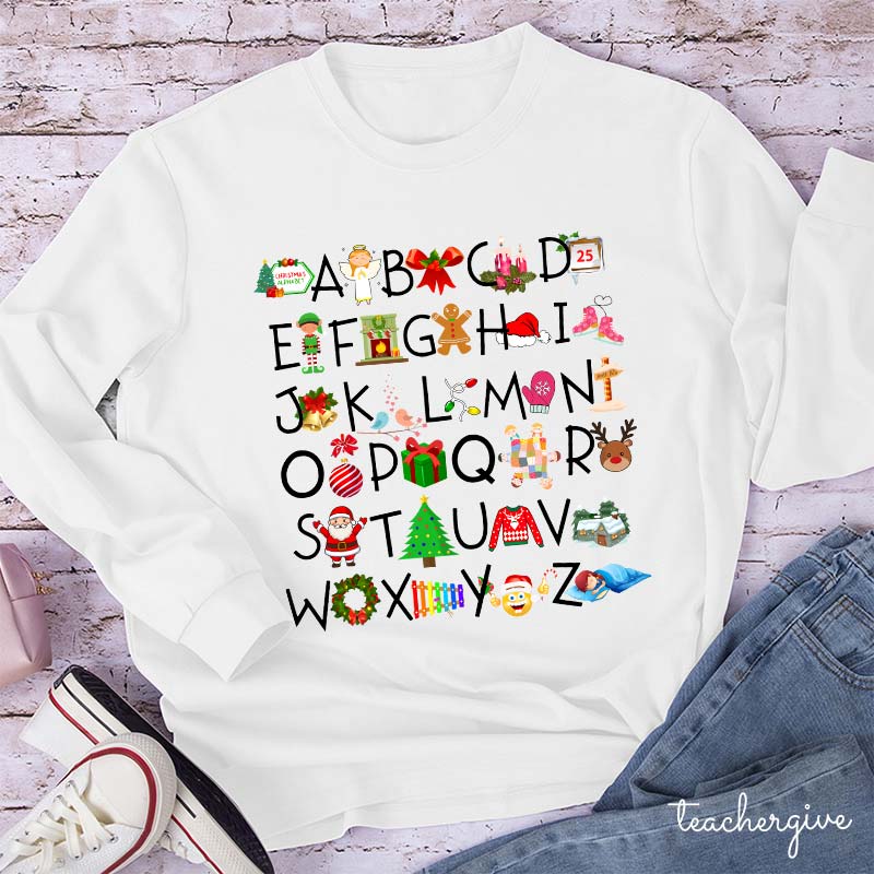Christmas Elements Alphabet Teacher Long Sleeve T-Shirt