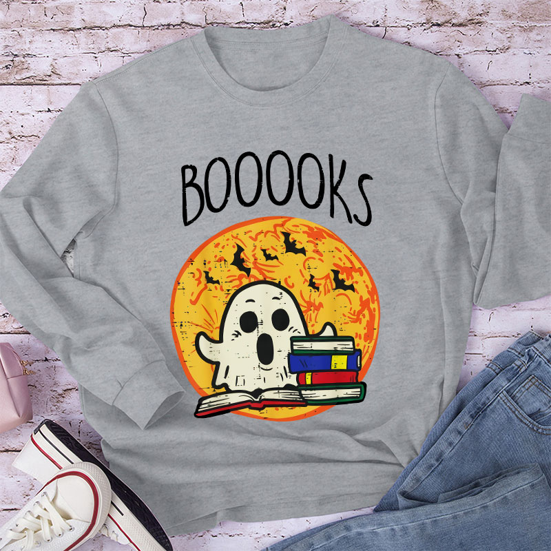 Booooks Ghost Reading Teacher Long Sleeve T-Shirt