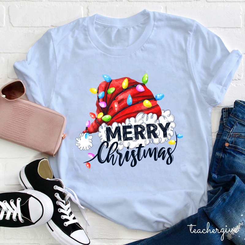 Merry Christmas And Big Red Hat Teacher T-Shirt