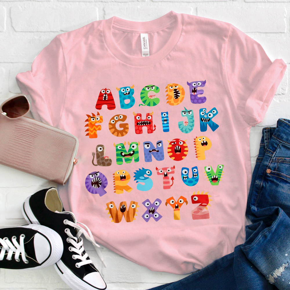 Cute Halloween Monster Alphabet School  T-Shirt