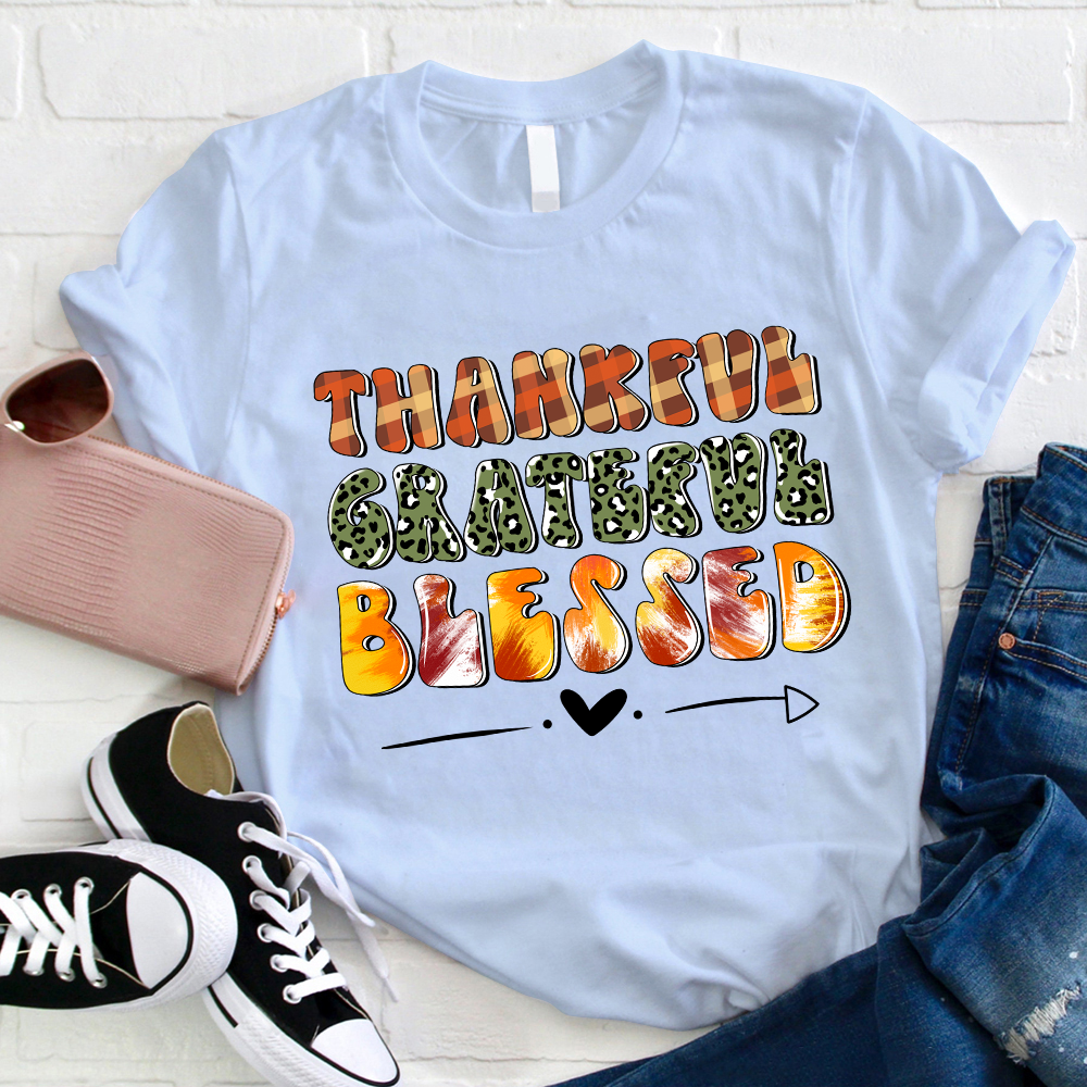 Thankful Grateful And Blessed Plaid Elements T-Shirt