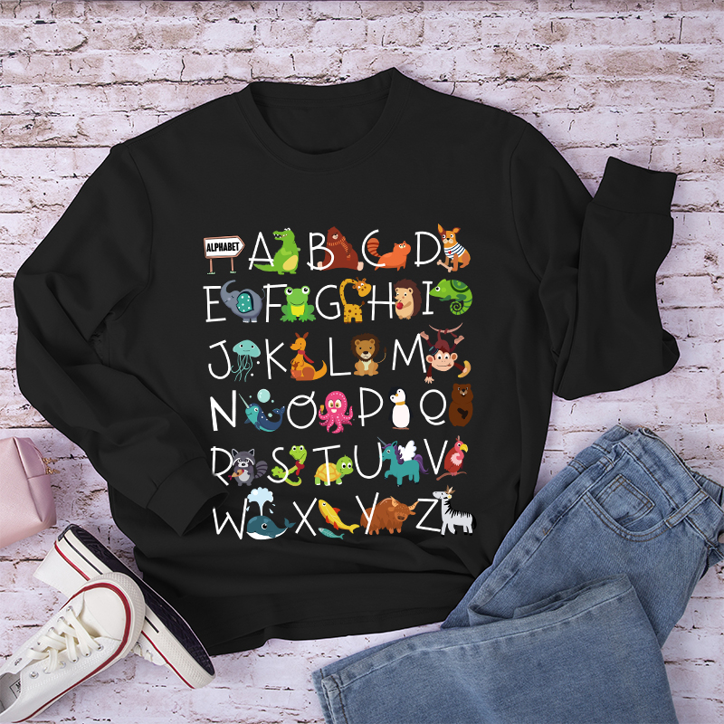 Interesting English Alphabet And Animals Long Sleeve T-Shirt