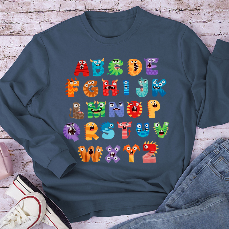 Cute Halloween Monster Alphabet School Long Sleeve T-Shirt
