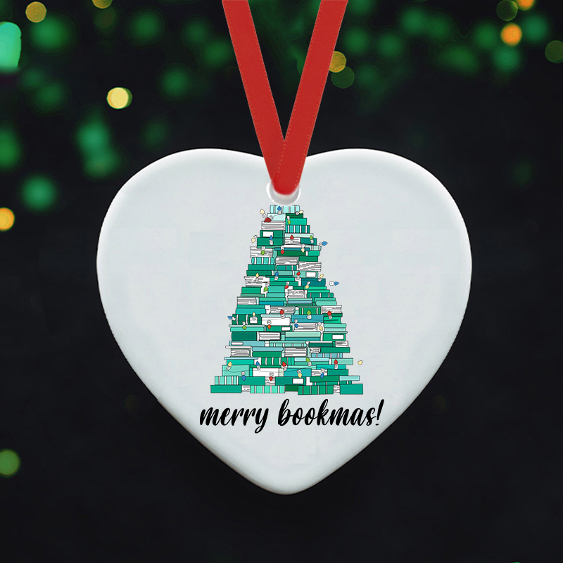 Merry Bookmas Teacher Ceramic Christmas Ornament