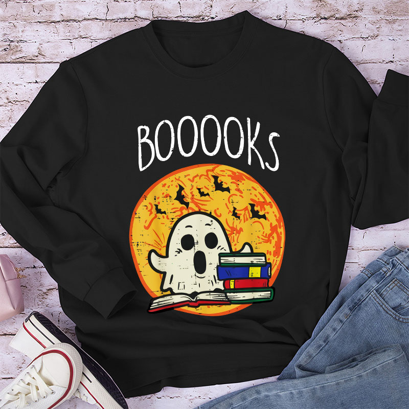 Booooks Ghost Reading Teacher Long Sleeve T-Shirt