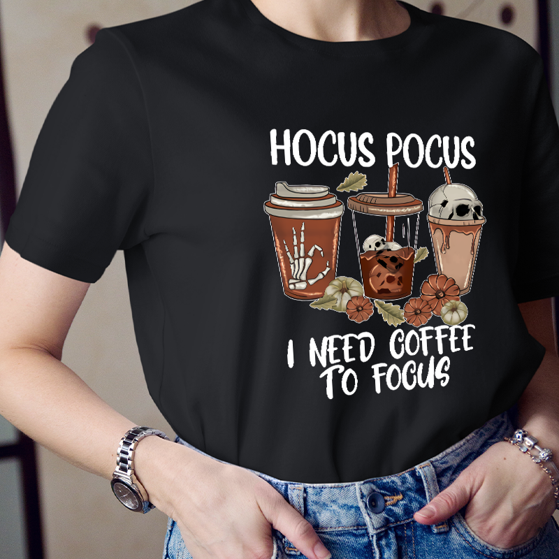 Hocus Pocus I Need Coffee To Focus Skull T-Shirt