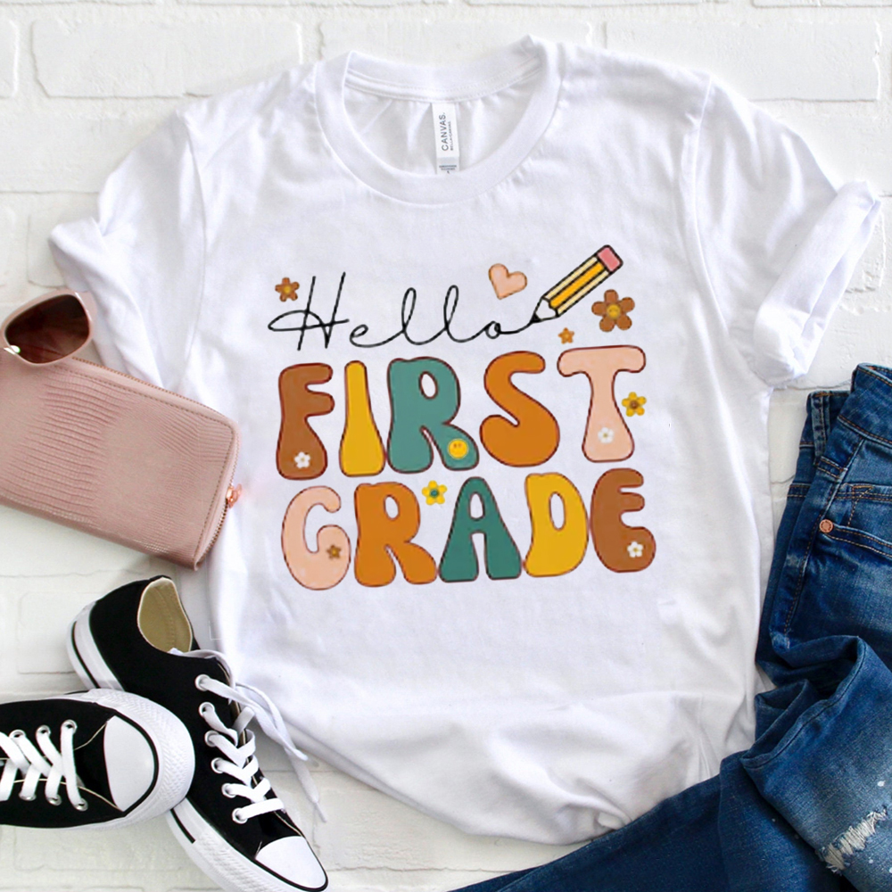Hello First Grade Cartoon Letters  T-Shirt