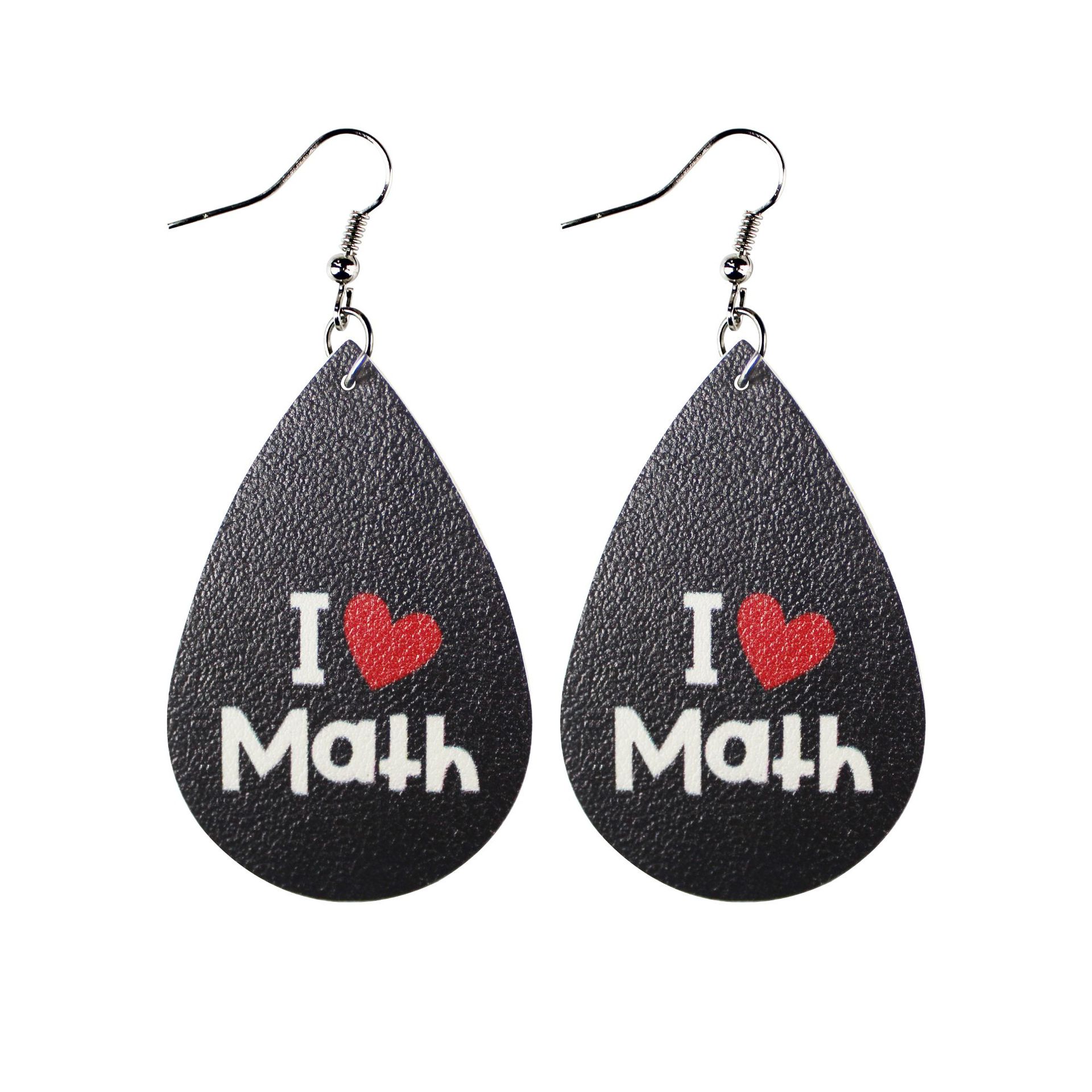 I Love Math Leather Earrings