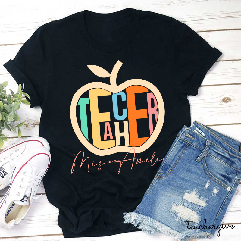 Personalized Artistic Apple Teacher T-Shirt