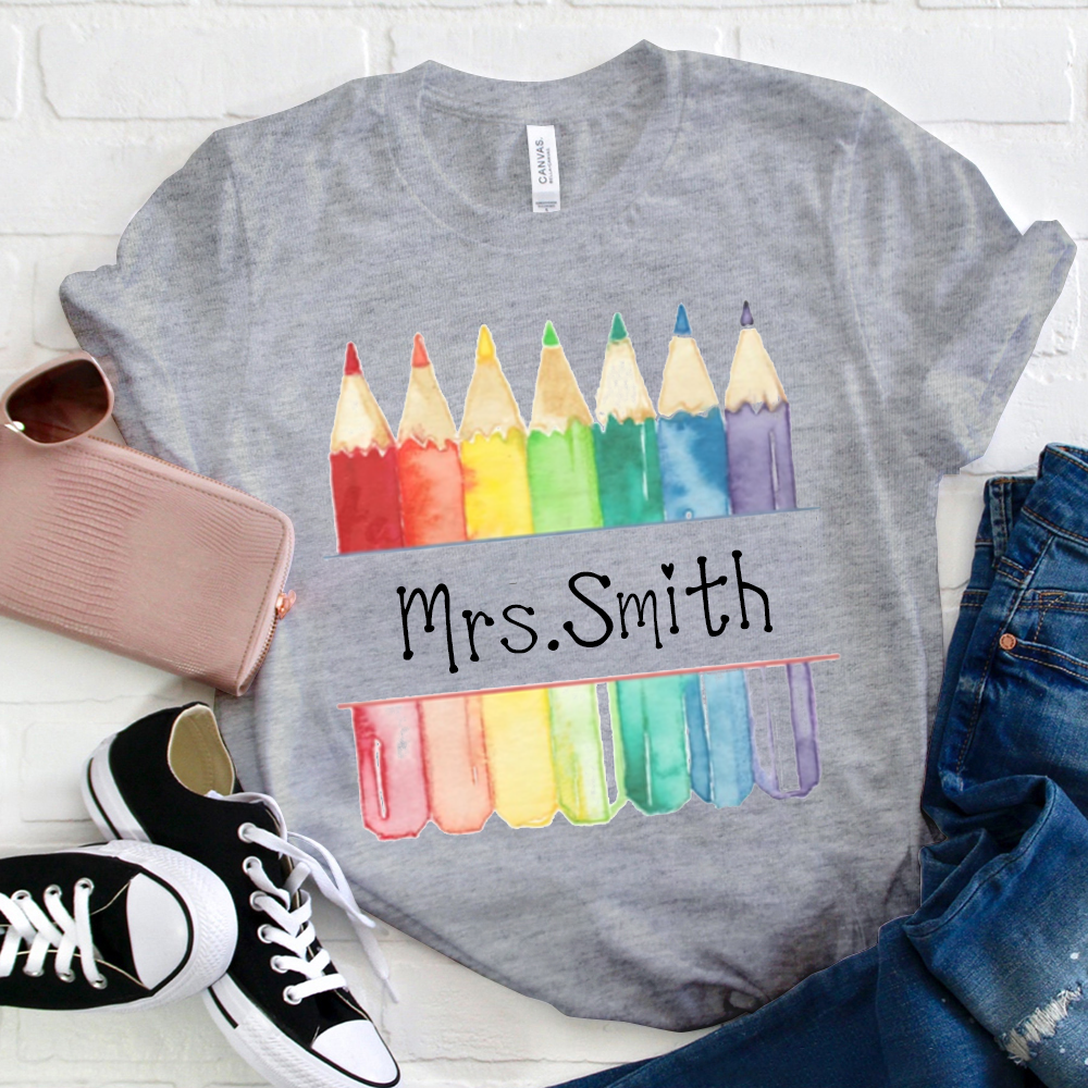 Personalized Teacher Letter Colorful Pencils  T-Shirt