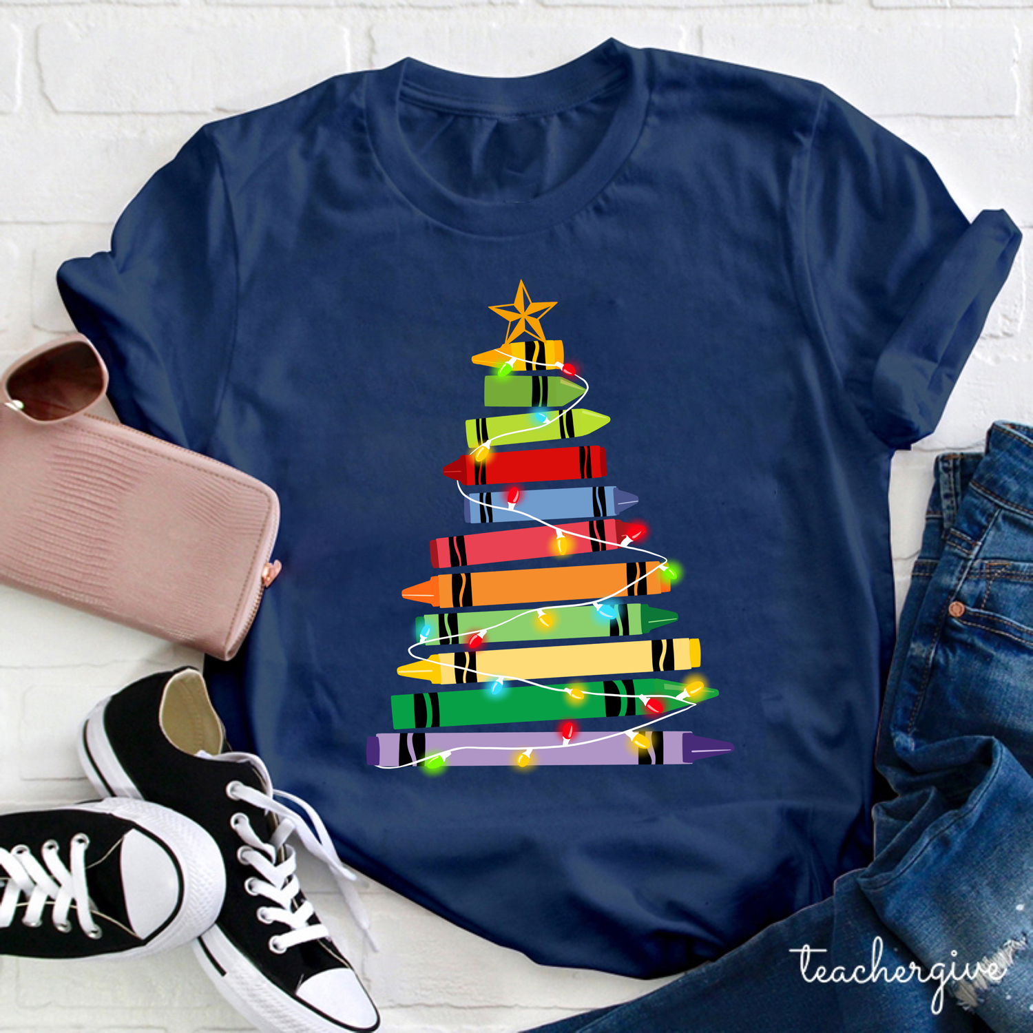 Crayons Tree Colored Ligths Teacher T-Shirt