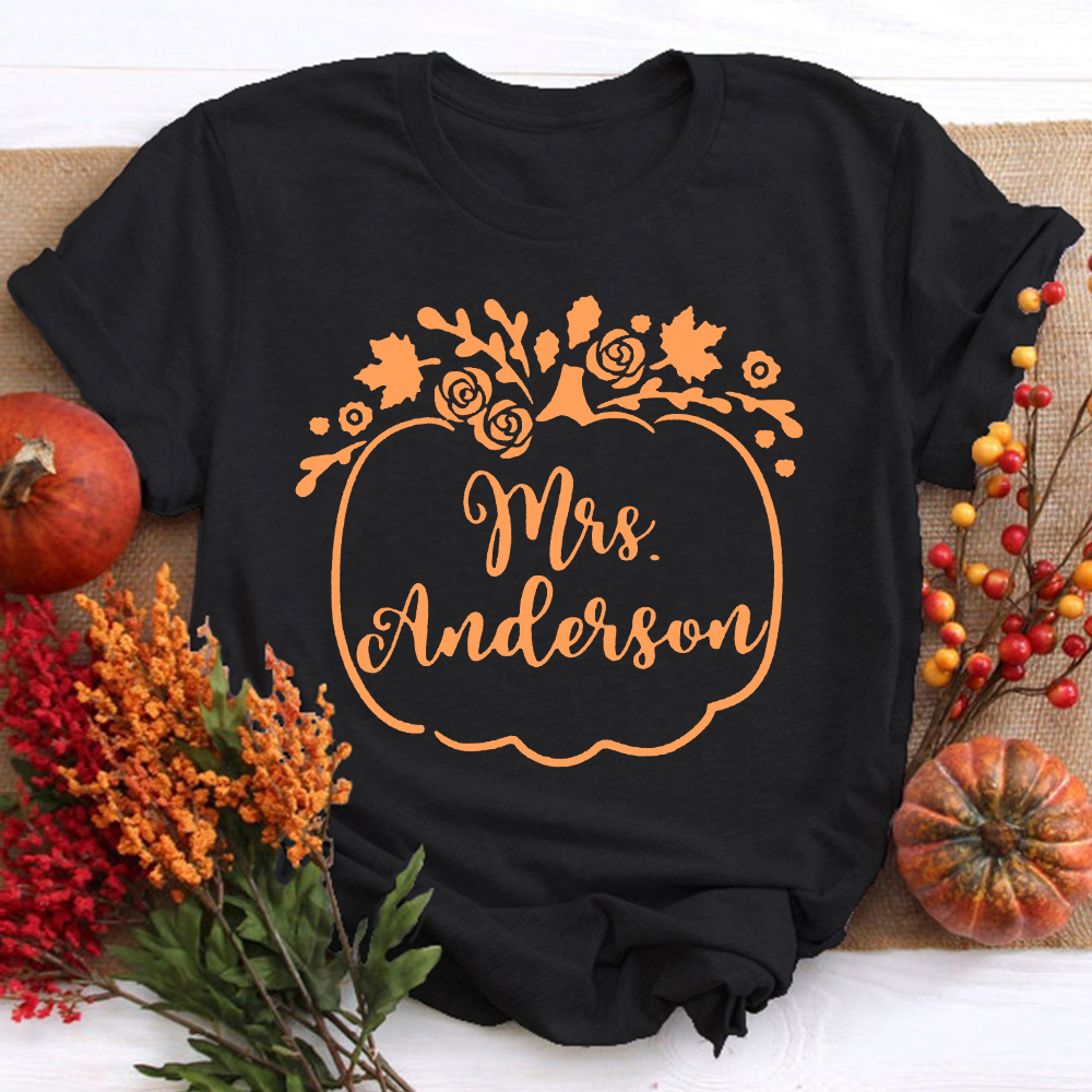 Personalized Rose Pumpkin Teacher T-Shirt