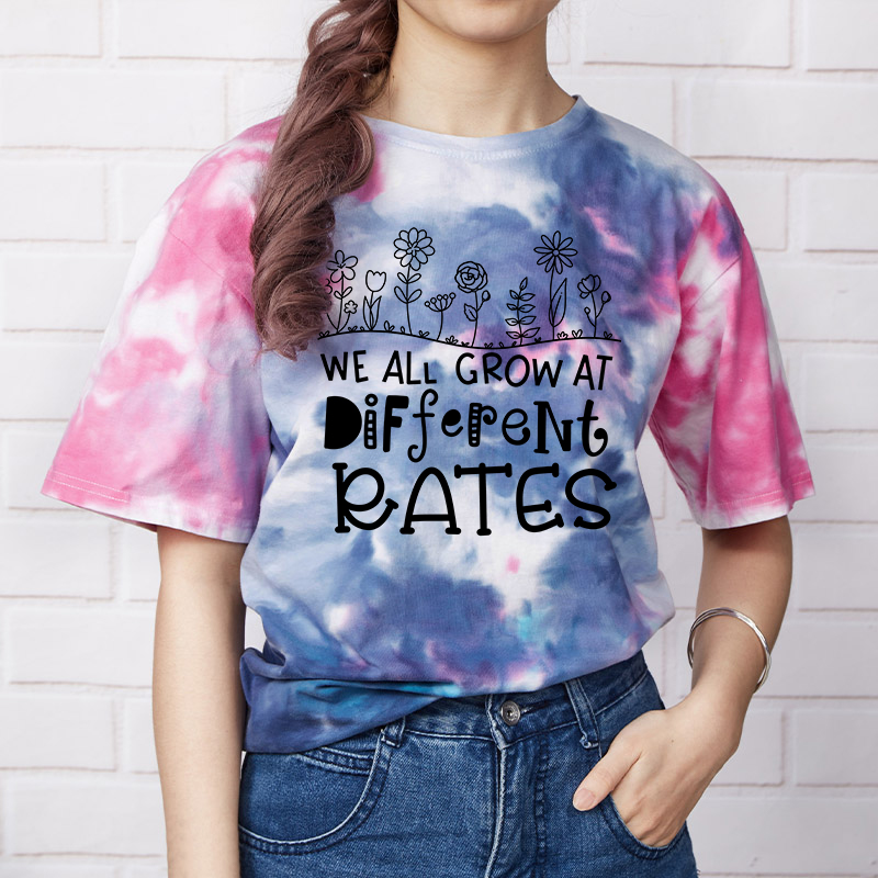 We All Grow At Different Rates Teacher Tie-dye T-Shirt