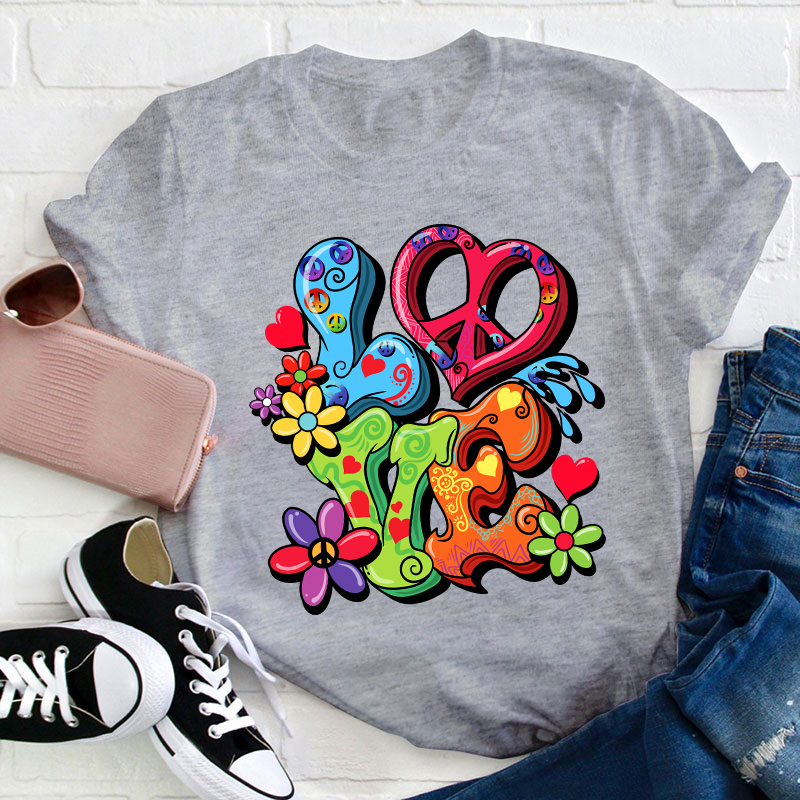 Love Flower And Heart Teacher T-Shirt