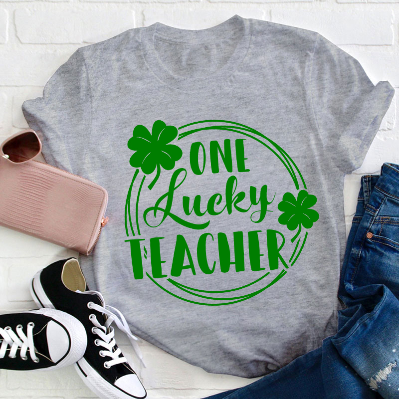 Circle Shamrocks One Lucky Teacher T-Shirt