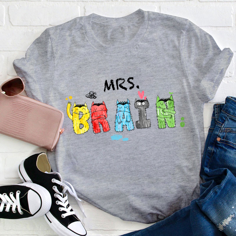 Personalized Name Lively Cute Colorful Monsters Teacher T-Shirt