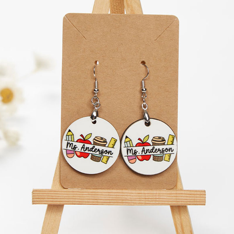 Personalized Pencil Apple Ruler Coffee Wooden Earrings