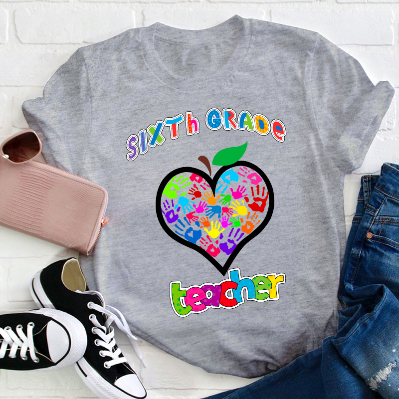 Personalized Colorful Little Hands Form A Love Heart Teacher T-Shirt